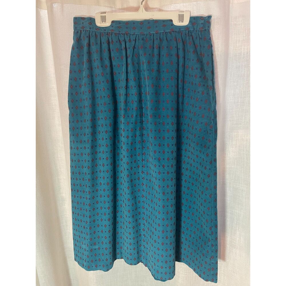 Vintage Sweetbriar Teal Corduroy Dirndl Style Skirt Size M Cottage Core Midi EUC - Picture 2 of 7
